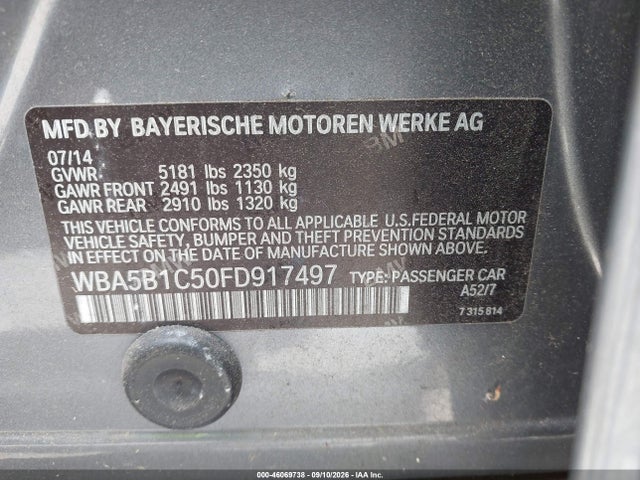 46069738 :رقم المزاد ، WBA5B1C50FD917497 vin ، 2015 Bmw 535i مزاد بيع