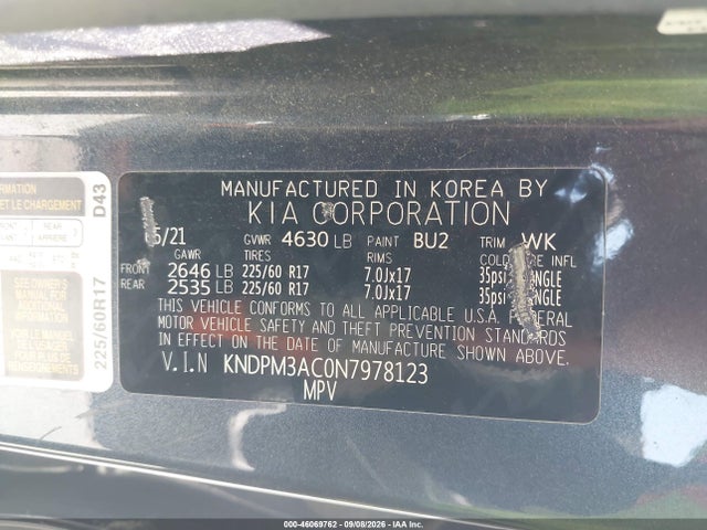 2022 Kia Sportage Lx მანქანა იყიდება აუქციონზე, vin: KNDPM3AC0N7978123, აუქციონის ნომერი: 46069762