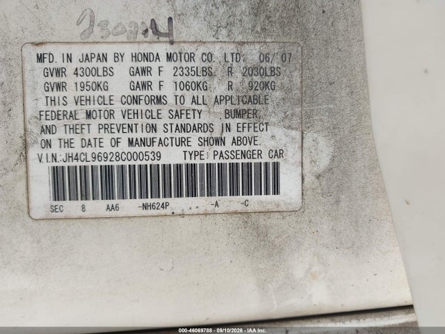 Продажа на аукционе авто 2008 Acura Tsx, vin: JH4CL96928C000539, номер лота: 46069788