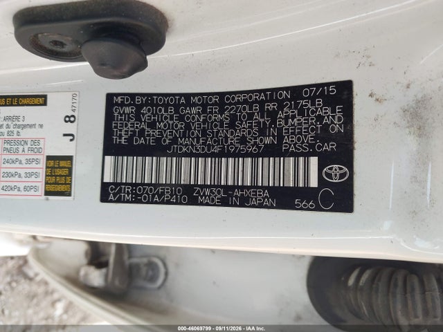 Aukcja sprzedaży 2015 Toyota Prius Two, vin: JTDKN3DU4F1975967, numer aukcji: 46069799