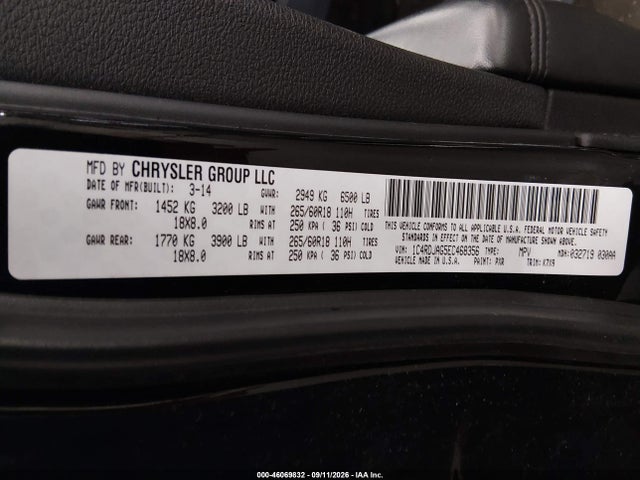 2014 Dodge Durango Sxt მანქანა იყიდება აუქციონზე, vin: 1C4RDJAG5EC468356, აუქციონის ნომერი: 46069832