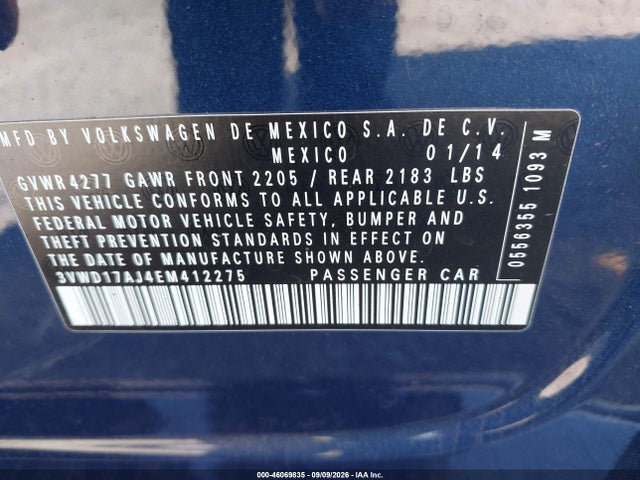 Продаж на аукціоні авто 2014 Volkswagen Jetta 1.8t Se, vin: 3VWD17AJ4EM412275, номер лоту: 46069835
