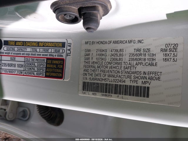 Продаж на аукціоні авто 2020 Honda Cr-v Awd Ex, vin: 5J6RW2H57LL022494, номер лоту: 46069869