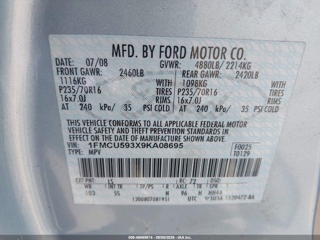 Aukcja sprzedaży 2009 Ford Escape Hybrid Limited, vin: 1FMCU593X9KA08695, numer aukcji: 46069874