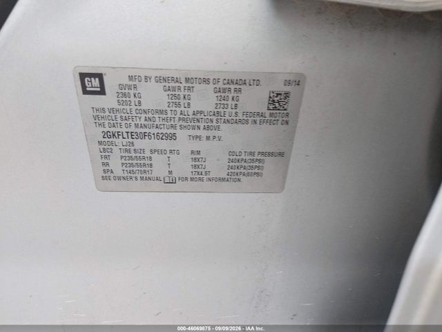 46069875 :رقم المزاد ، 2GKFLTE30F6162995 vin ، 2015 Gmc Terrain Slt-2 مزاد بيع