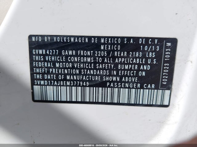 Aukcja sprzedaży 2014 Volkswagen Jetta 1.8t Se, vin: 3VWD17AJ8EM377949, numer aukcji: 46069916