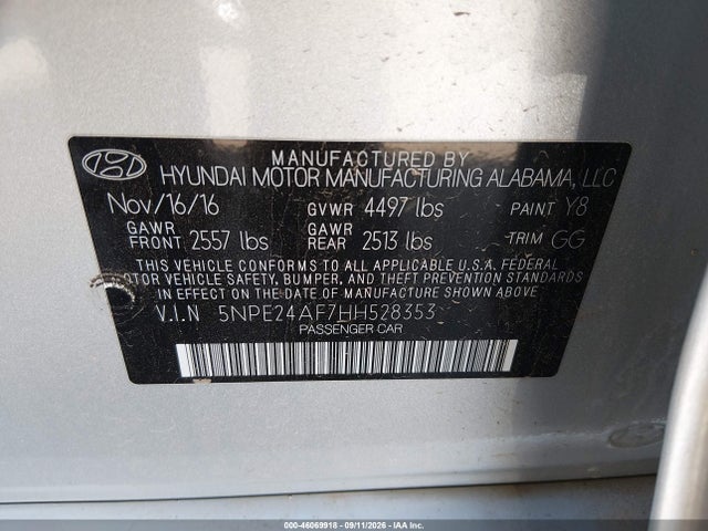 Hyundai Sonata 2017 5NPE24AF7HH528353 Image 9
