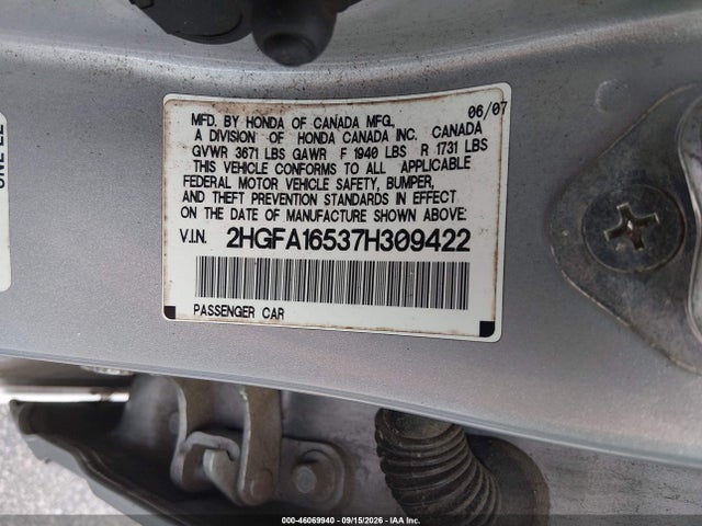 Aukcja sprzedaży 2007 Honda Civic Lx, vin: 2HGFA16537H309422, numer aukcji: 46069940
