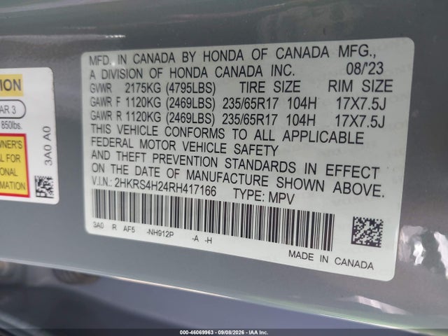 Продажа на аукционе авто 2024 Honda Cr-v Lx Awd, vin: 2HKRS4H24RH417166, номер лота: 46069963