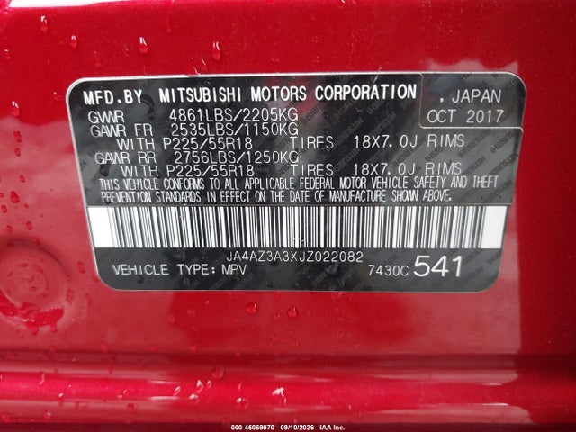Продажа на аукционе авто 2018 Mitsubishi Outlander Le, vin: JA4AZ3A3XJZ022082, номер лота: 46069970