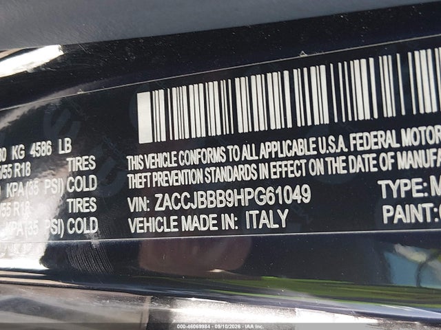 Aukcja sprzedaży 2017 Jeep Renegade Altitude 4x4, vin: ZACCJBBB9HPG61049, numer aukcji: 46069984