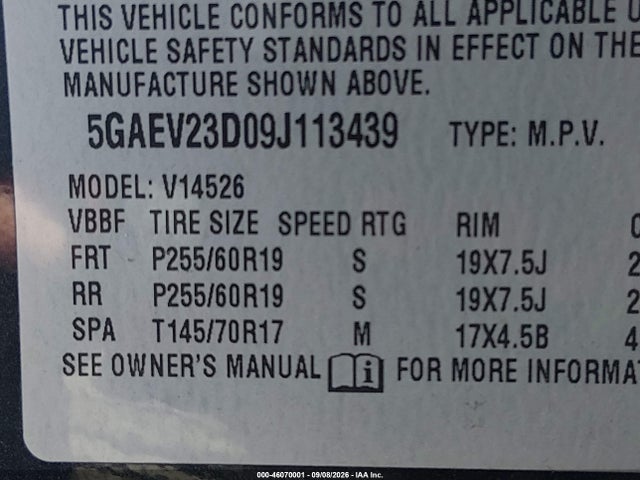 Продажа на аукционе авто 2009 Buick Enclave Cxl, vin: 5GAEV23D09J113439, номер лота: 46070001