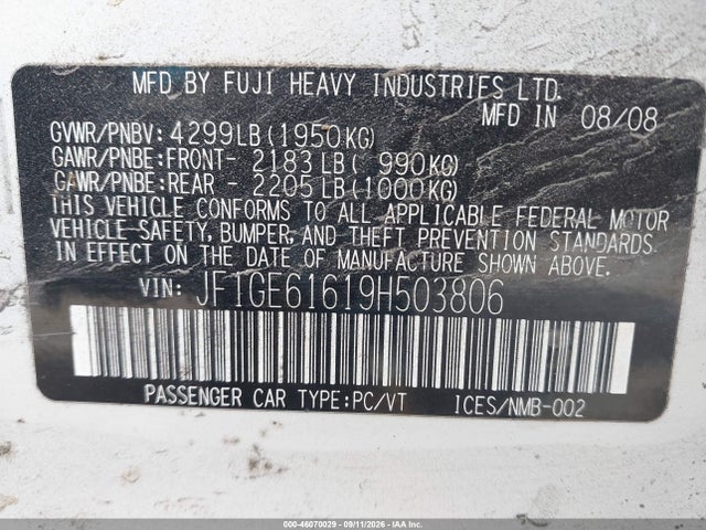 Aukcja sprzedaży 2009 Subaru Impreza 2.5i, vin: JF1GE61619H503806, numer aukcji: 46070029