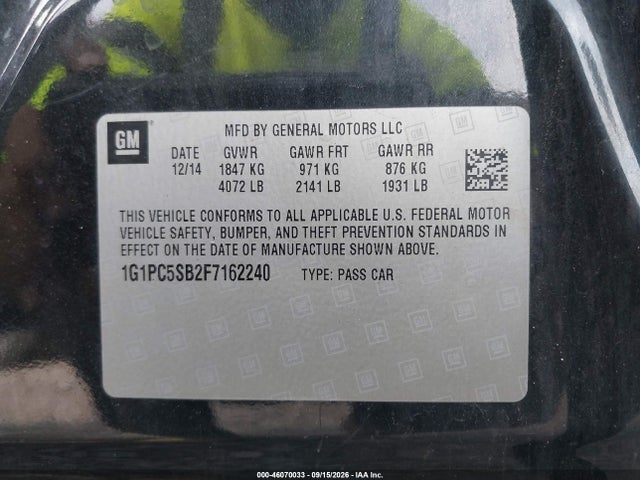 Продажа на аукционе авто 2015 Chevrolet Cruze 1lt Auto, vin: 1G1PC5SB2F7162240, номер лота: 46070033