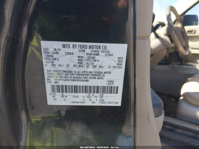Продажа на аукционе авто 2008 Ford Escape Xlt, vin: 1FMCU03108KB34248, номер лота: 46070044