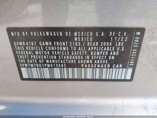 46070046 :رقم المزاد ، 3VW7M7BU1PM013582 vin ، 2023 Volkswagen Jetta 1.5t Se مزاد بيع