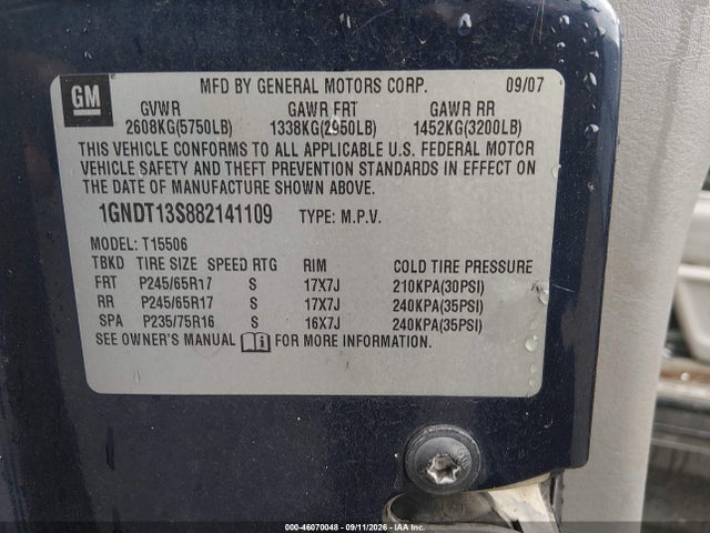 46070048 :رقم المزاد ، 1GNDT13S882141109 vin ، 2008 Chevrolet Trailblazer Fleet مزاد بيع