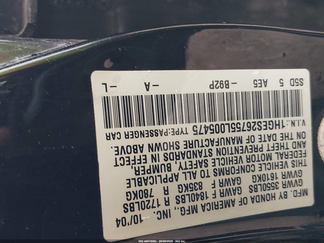 Продажа на аукционе авто 2005 Honda Civic Ex, vin: 1HGES26755L005475, номер лота: 46070062