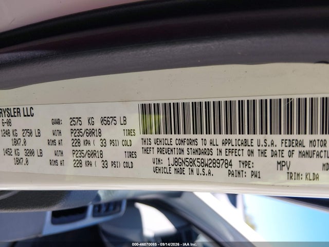Продажа на аукционе авто 2008 Jeep Liberty Limited Edition, vin: 1J8GN58K58W289784, номер лота: 46070085