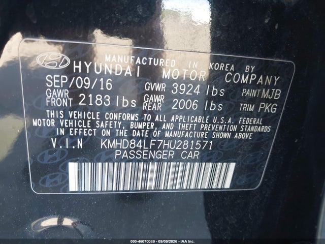Продаж на аукціоні авто 2017 Hyundai Elantra Limited, vin: KMHD84LF7HU281571, номер лоту: 46070089