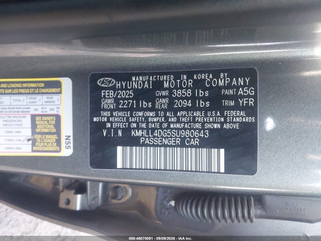 Продаж на аукціоні авто 2025 Hyundai Elantra Se, vin: KMHLL4DG5SU980643, номер лоту: 46070091