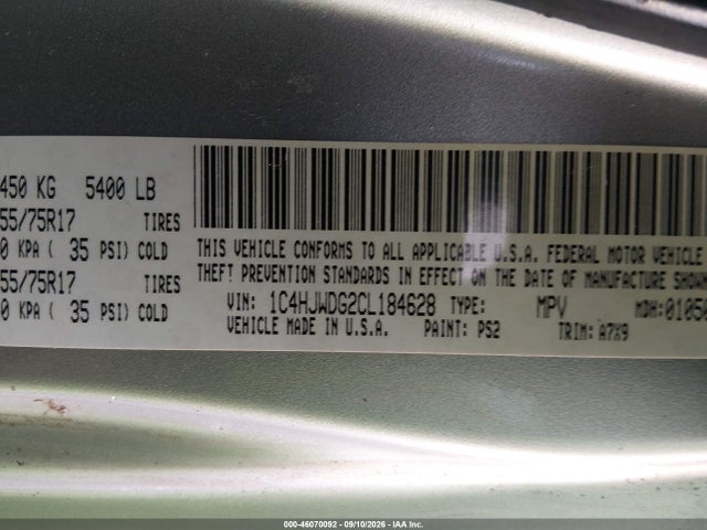 Продаж на аукціоні авто 2012 Jeep Wrangler Unlimited Sport, vin: 1C4HJWDG2CL184628, номер лоту: 46070092