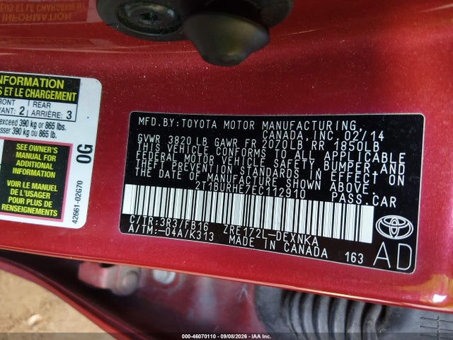 Toyota COROLLA LE 2014 2T1BURHE7EC112910 Image 9