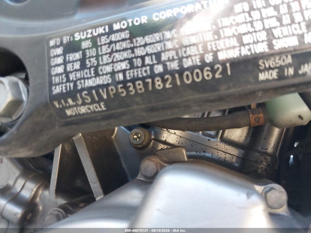Продаж на аукціоні авто 2008 Suzuki Sv650 A, vin: JS1VP53B782100621, номер лоту: 46070137