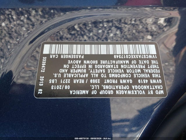 Продажа на аукционе авто 2014 Volkswagen Passat 1.8t Sel Premium, vin: 1VWCS7A3XEC017349, номер лота: 46070138