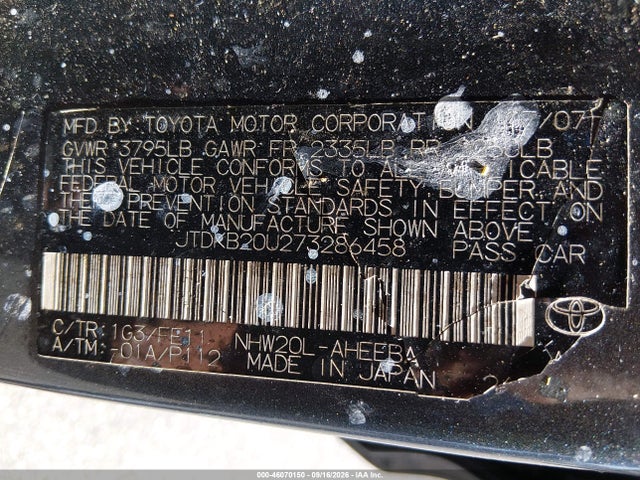 46070150 :رقم المزاد ، JTDKB20U273286458 vin ، 2007 Toyota Prius مزاد بيع