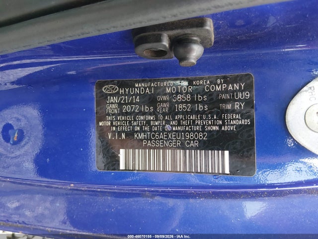 2014 Hyundai Veloster Turbo W/black მანქანა იყიდება აუქციონზე, vin: KMHTC6AEXEU198082, აუქციონის ნომერი: 46070155