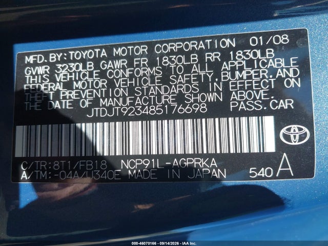 Aukcja sprzedaży 2008 Toyota Yaris, vin: JTDJT923485176698, numer aukcji: 46070166