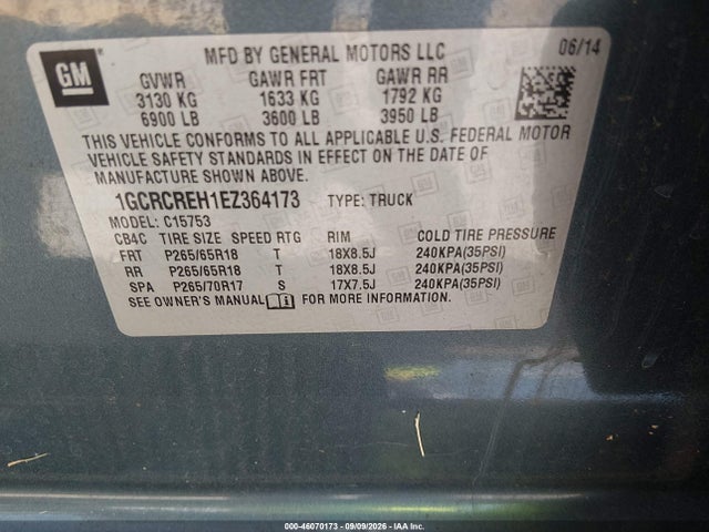 Продаж на аукціоні авто 2014 Chevrolet Silverado 1500 Lt, vin: 1GCRCREH1EZ364173, номер лоту: 46070173