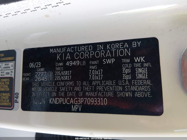 Продажа на аукционе авто 2023 Kia Sportage Hybrid Lx, vin: KNDPUCAG3P7093310, номер лота: 46070218