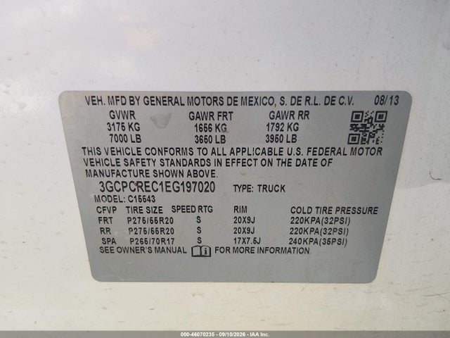 46070235 :رقم المزاد ، 3GCPCREC1EG197020 vin ، 2014 Chevrolet Silverado 1500 1lt مزاد بيع
