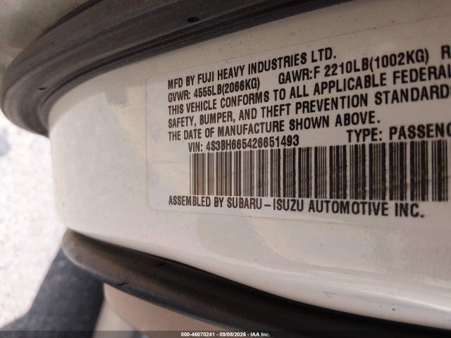 46070241 :رقم المزاد ، 4S3BH665426651493 vin ، 2002 Subaru Outback مزاد بيع