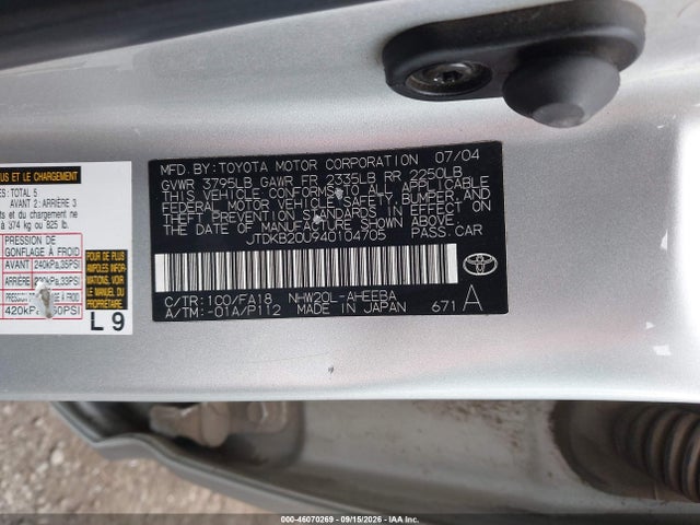 Продажа на аукционе авто 2004 Toyota Prius, vin: JTDKB20U940104705, номер лота: 46070269