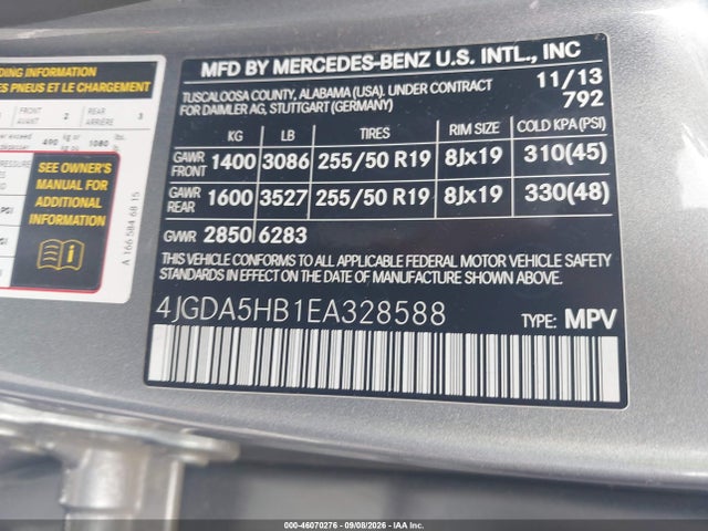 Aukcja sprzedaży 2014 Mercedes-benz Ml 350 4matic, vin: 4JGDA5HB1EA328588, numer aukcji: 46070276