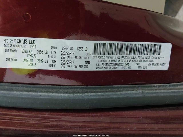 Продаж на аукціоні авто 2017 Dodge Grand Caravan Sxt, vin: 2C4RDGCG7HR696113, номер лоту: 46070281