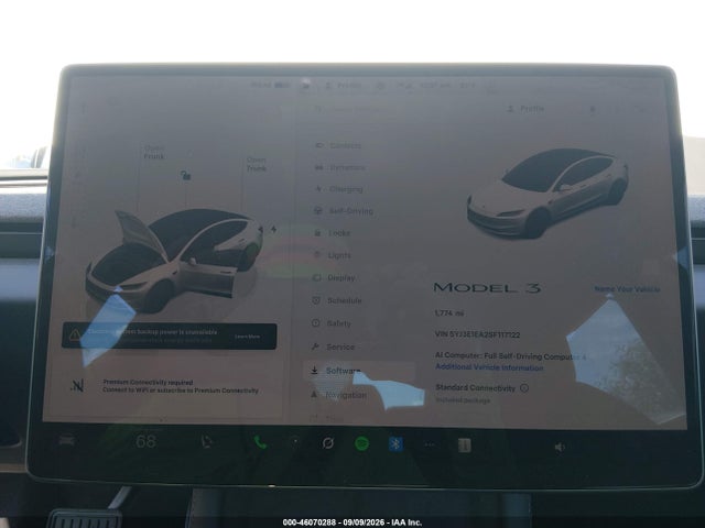 46070288 :رقم المزاد ، 5YJ3E1EA2SF117122 vin ، 2025 Tesla Model 3 Long Range Rear-wheel Drive/standard Rear-wheel Drive مزاد بيع