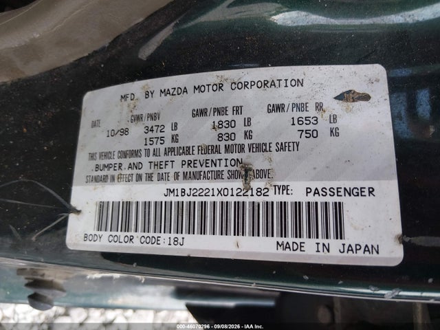 Aukcja sprzedaży 1999 Mazda Protege Dx/lx, vin: JM1BJ2221X0122182, numer aukcji: 46070296