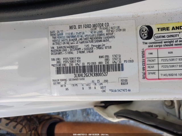 Продаж на аукціоні авто 2012 Lincoln Mkz, vin: 3LNHL2GC9CR800527, номер лоту: 46070313