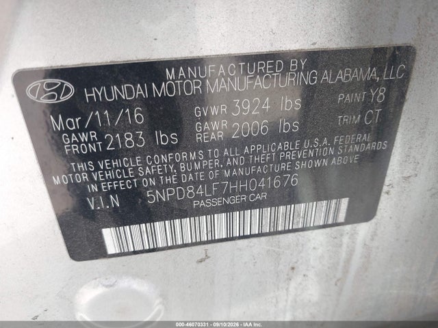 Hyundai Elantra Limited 2017 5NPD84LF7HH041676 Image 9
