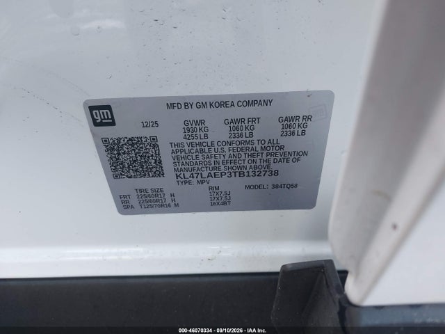 46070334 :رقم المزاد ، KL47LAEP3TB132738 vin ، 2026 Buick Envista Preferred Fwd مزاد بيع