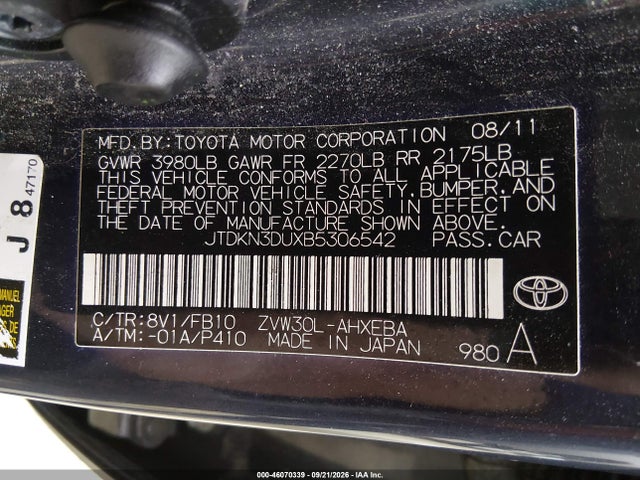 Продаж на аукціоні авто 2011 Toyota Prius Three, vin: JTDKN3DUXB5306542, номер лоту: 46070339