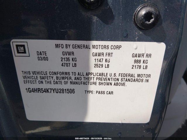 46070428 :رقم المزاد ، 1G4HR54K7YU281506 vin ، 2000 Buick Lesabre Limited مزاد بيع