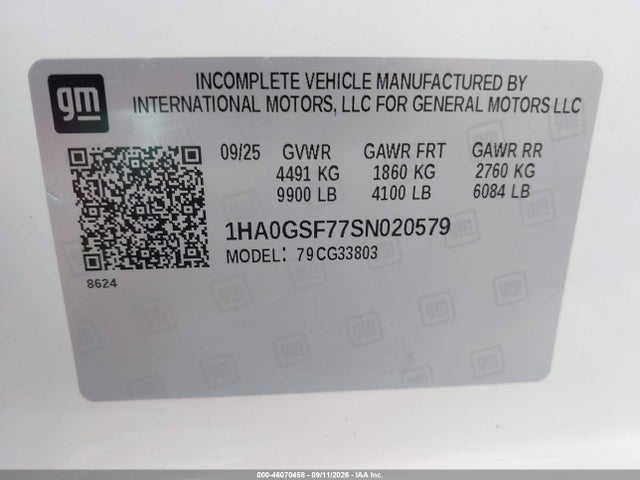 Aukcja sprzedaży 2025 Chevrolet Express Cutaway Work Van, vin: 1HA0GSF77SN020579, numer aukcji: 46070458