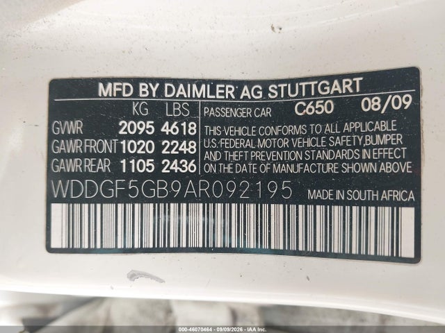 46070464 :رقم المزاد ، WDDGF5GB9AR092195 vin ، 2010 Mercedes-benz C 350 Sport مزاد بيع