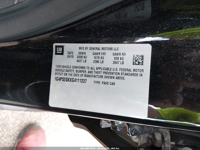 46070476 :رقم المزاد ، 1G4PS5SKXG4111237 vin ، 2016 Buick Verano Leather Group مزاد بيع