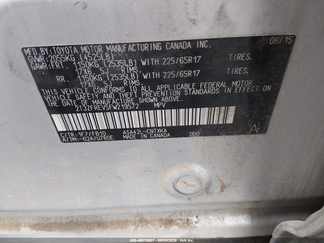 Продаж на аукціоні авто 2015 Toyota Rav4 Le, vin: 2T3ZFREV5FW219572, номер лоту: 46070507